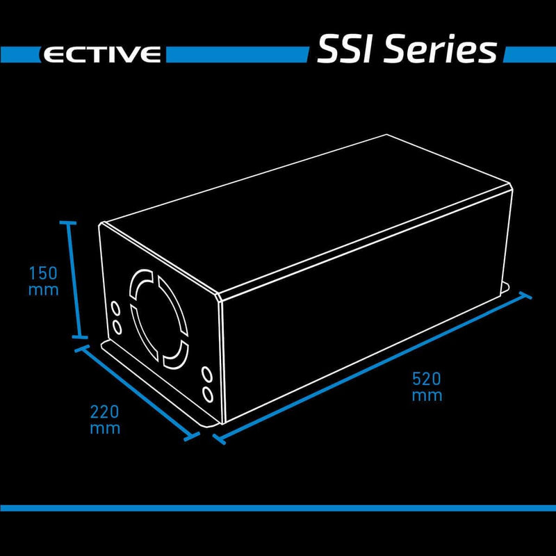 ECTIVE 24V zu 230V 2500W Reiner Sinus-Wechselrichter SSI 25 mit MPPT-Laderegler, Batterie-Ladegerät,