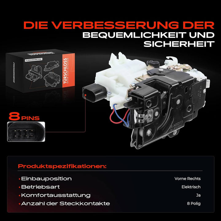 Frankberg Türschloss Stellmotor Vorne Rechts 4-Polig Kompatibel mit Leon 1M1 1999-2006 Golf IV 1J1 1
