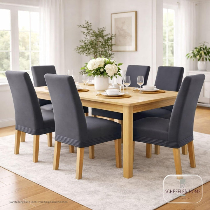 SCHEFFLER-Home Stuhlhussen 4er Set Lena Grau/elastische und langlebige Hussen für Stühle/Robustes Fr