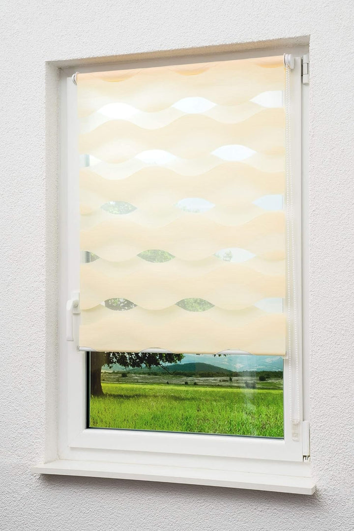 Sunlines Welle Klemmfix, Creme, 100 x 150 Doppelrollo, PES, 100 x 150cm