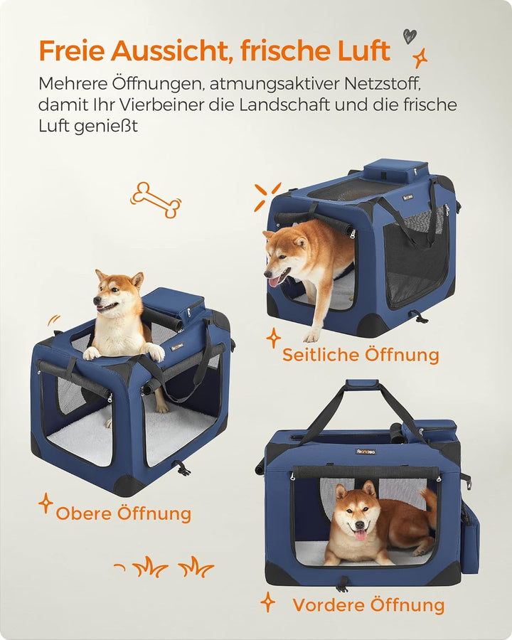 Feandrea Hundebox faltbar, Transportbox Hund, Grösse L, Hundetasche, Oxford-Gewebe, Netzstoff, atmun
