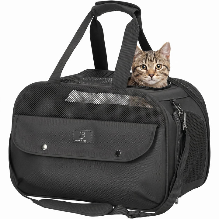 A 4 PET Transportbox Katze, Hundetasche Flugzeug für Kabine/Auto, Leicht Hunde Flugtasche mit Sicher
