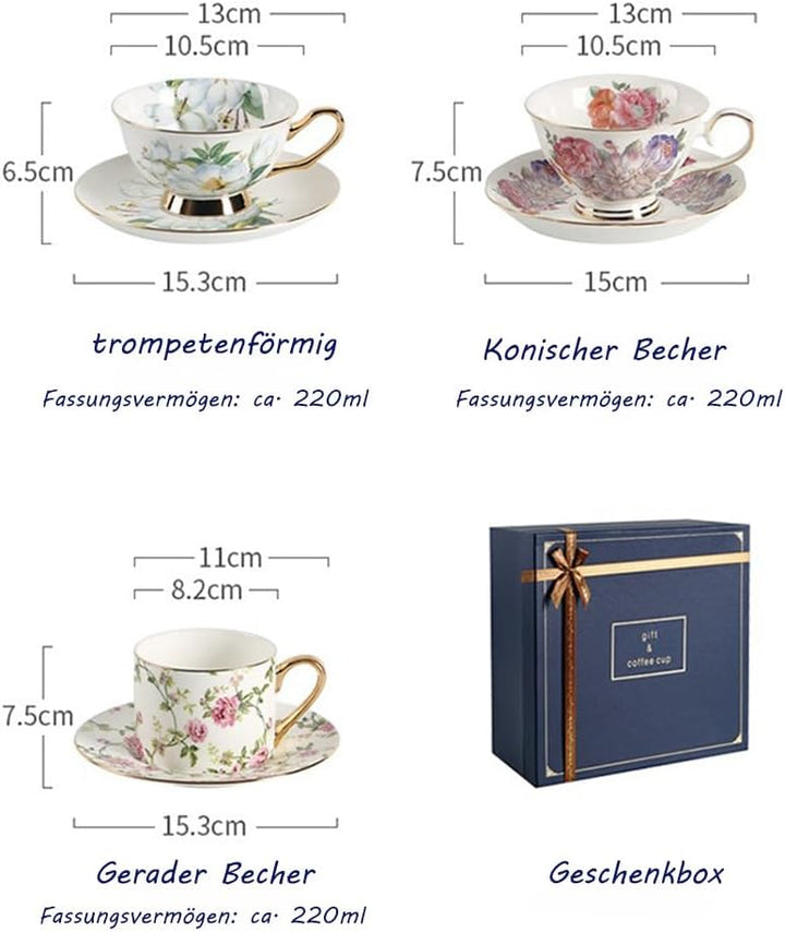 12 Stück Europäischen Blumen Tee Set,Bone China Tee Set Service Kaffee Set, 9 Optionen.Mit Geschenkb