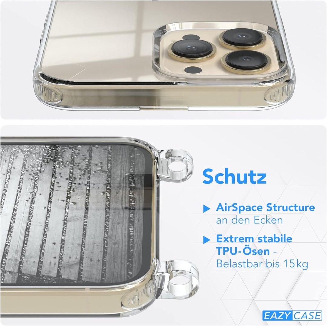 EAZY CASE Handykette kompatibel mit iPhone 13 Pro Max Handyhülle mit Metall Umhängeband und Ersatz K