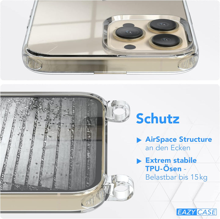 EAZY CASE Handykette kompatibel mit iPhone 13 Pro Max Handyhülle mit Metall Umhängeband und Ersatz K