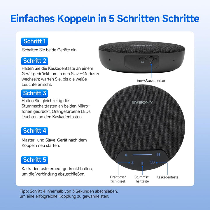 SVBONY SVN O1 Konferenzlautsprecher mit Mikrofon, 3A Geräuschunterdrückung, Drahtlose Erweiterungste