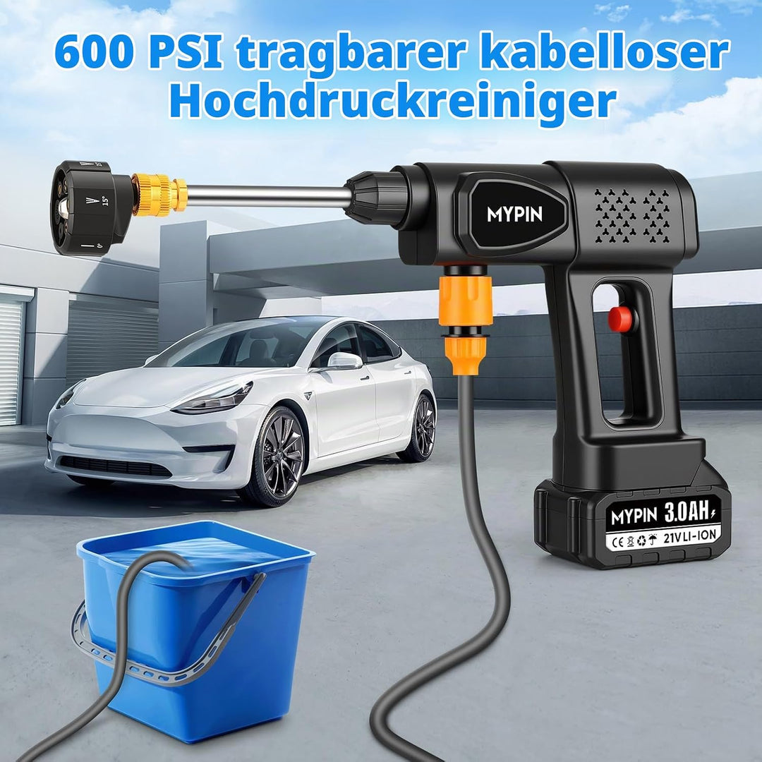 MYPIN Tragbarer kabelloser Hochdruckreiniger, 600 PSI 21V 2X wiederaufladbare Batterien Druckreinige