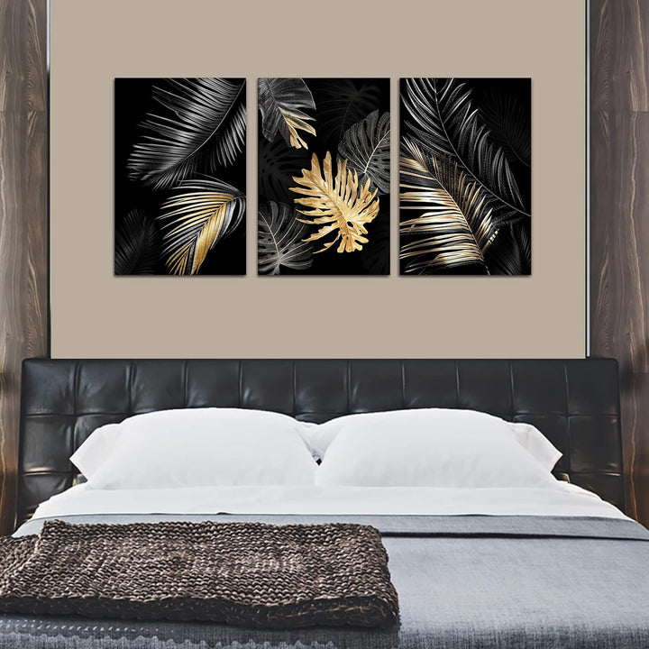 FajerminArt 3 Teilig Leinwandbilder Bilder Abstrakt Schwarzes Gold Baum bild auf leinwand Wandkunst
