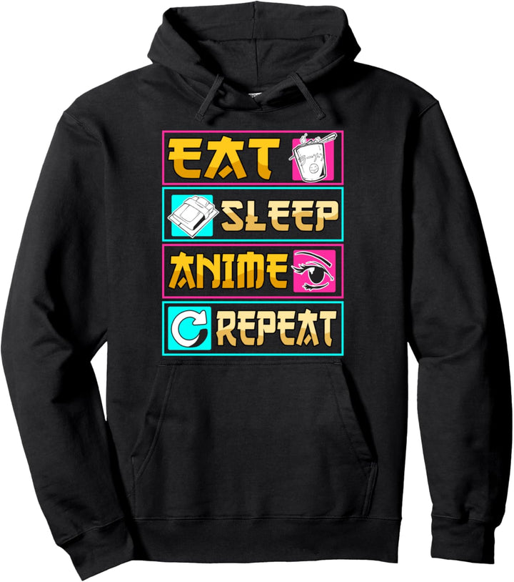 Lustig Otaku Manga Eat Sleep Anime Repeat Spruch Pullover Hoodie