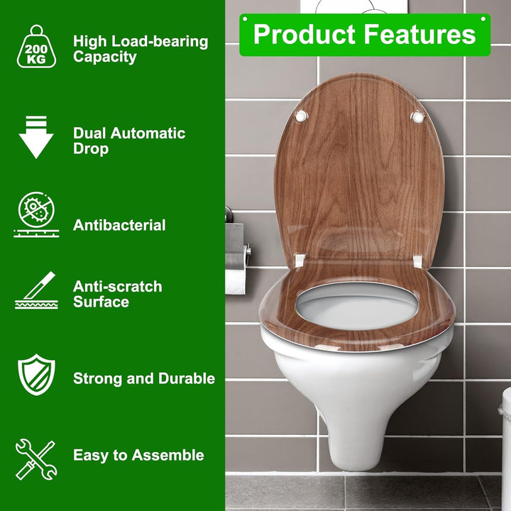 Premium WC-Sitz Toilettensitz mit Absenkautomatik, YOTOREE Toilettendeckel, O Form Duroplast Klodeck