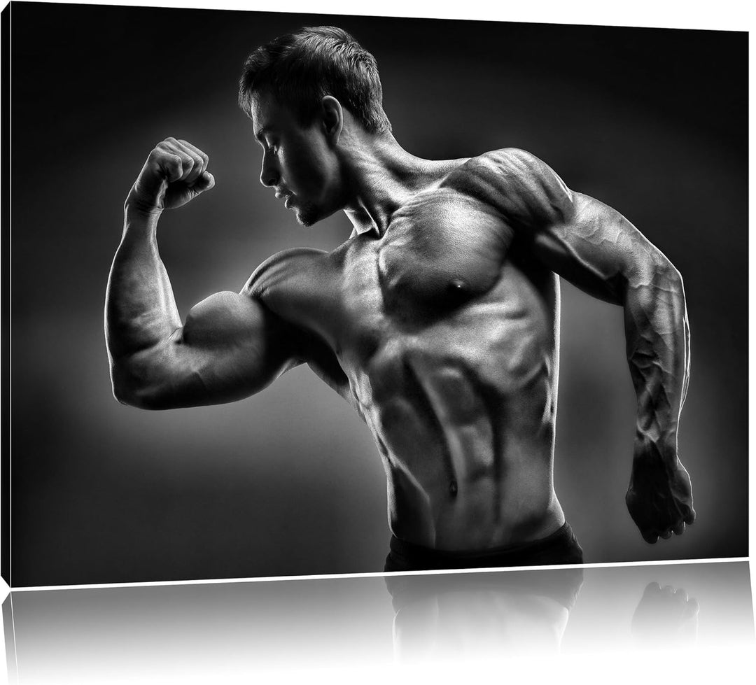 Pixxprint Starker Bodybuilder als Leinwandbild/Grösse: 100x70 cm/Wandbild/Kunstdruck/fertig bespannt