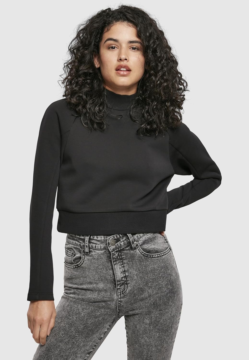 Urban Classics Damen Tb3782-ladies Interlock Short Turtleneck Crew Sweatshirts XS Schwarz, XS Schwar