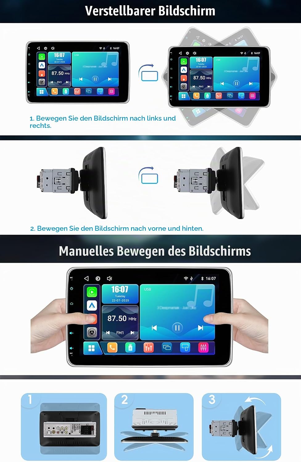CAMECHO Autoradio mit IPS Bildschirm,10 Zoll 1 Din Apple CarPlay Android Auto Touch Screen Display,