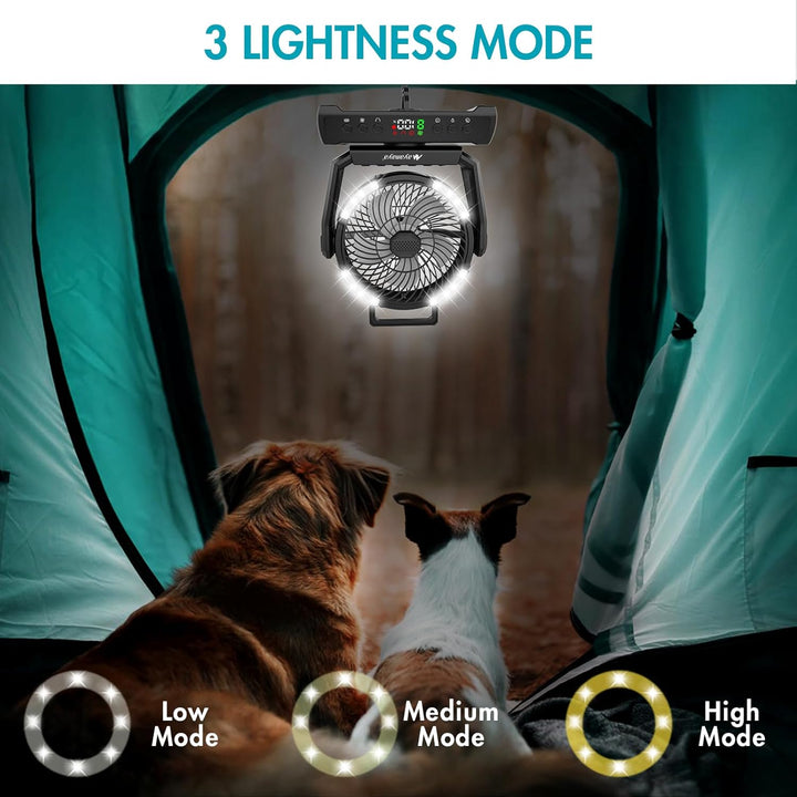 Ventilator Leise, Tischventilator Klein Tragbar, 2 in 1 Akku Camping Ventilator mit Led Laterne 270°