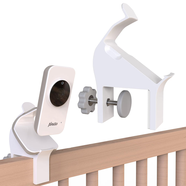 Halter passend für Alecto DVM-71 - Babyphone Halterung - Version 2 - Für Bettumrandung von 10 bis 42