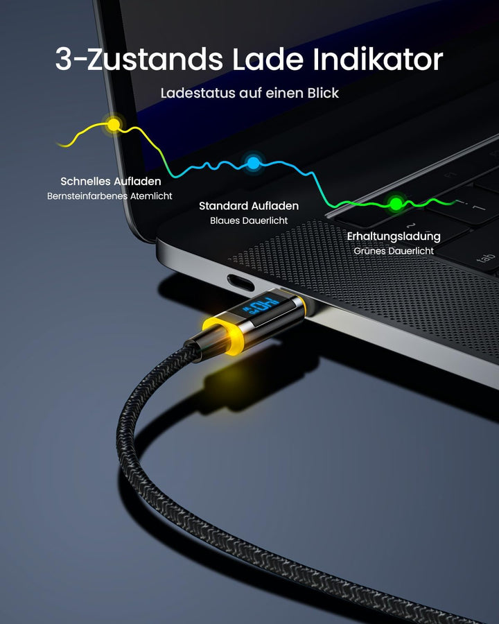 AOHI USB C auf USB C Kabel mit Display, Magline USB C Kabel Nylon 1,2m 100W, Typ C Schnellladekabel