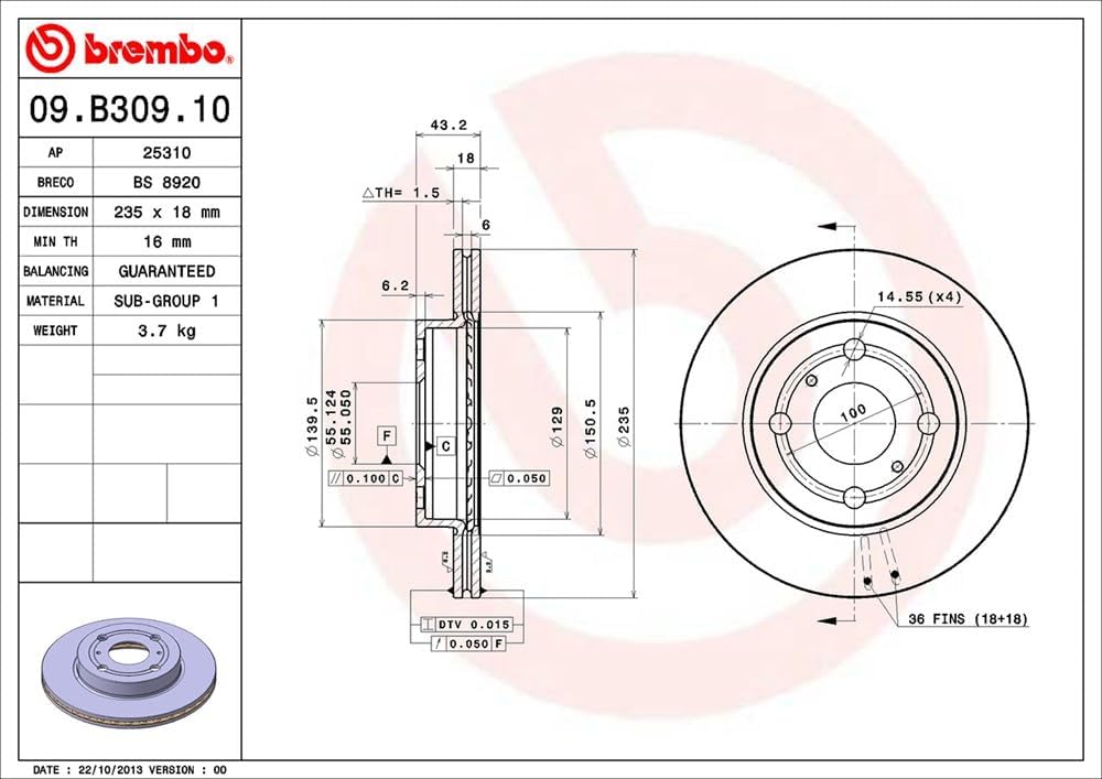 Brembo 09.B309.10 Vordere Bremsscheibe, Anzahl 2