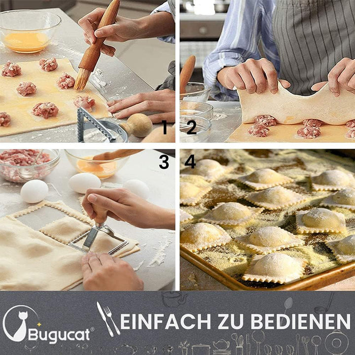 Bugucat Ausstechformen, Ravioli Ausstecher Former, Teigtaschenrad Former mit Holzgriff und Geriffelt