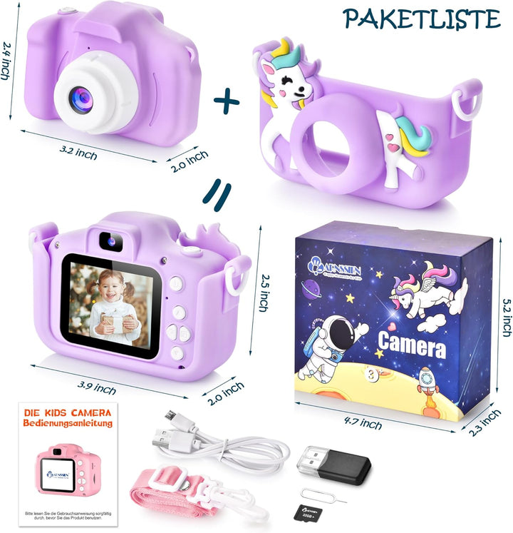 ARNSSIEN Kinderkamera, Digitalkamera Kinder mit HD IPS Bildschirm, 10 Denkspiele & Vollständiger Obj