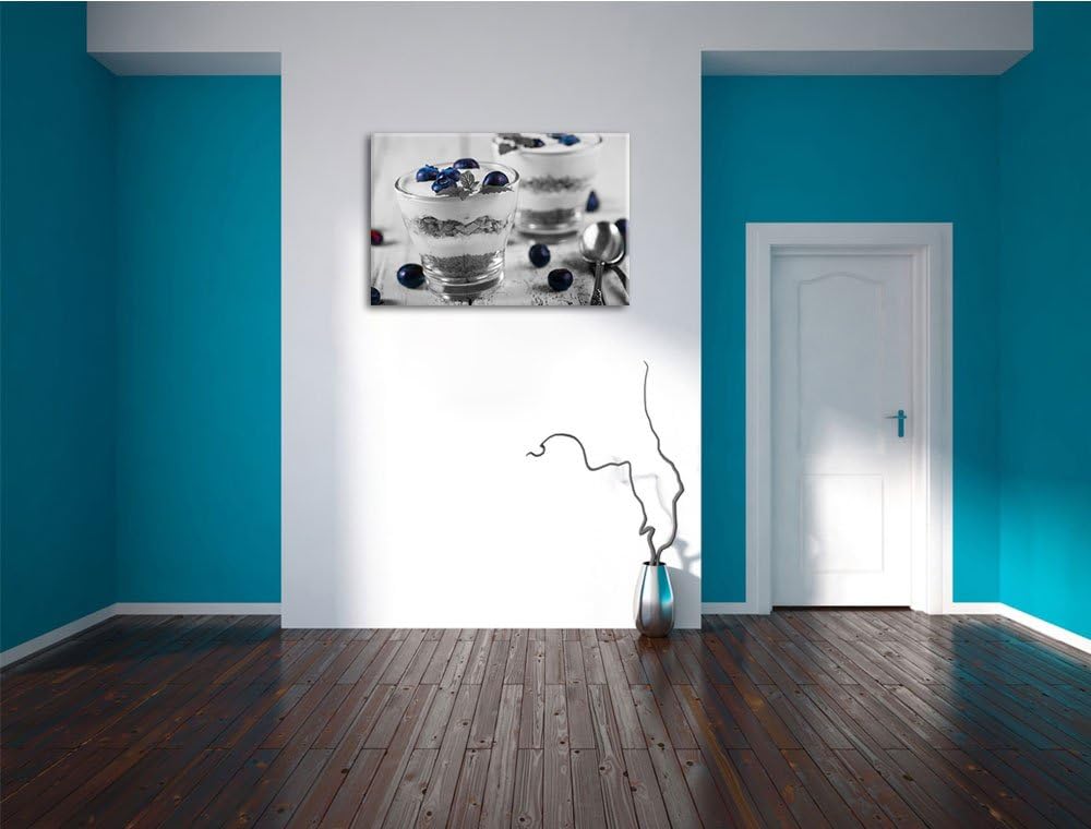Blaubeerjoghurt mit Müsli schwarz/weiss Format: 100x70 cm auf Leinwand, XXL riesige Bilder fertig ge