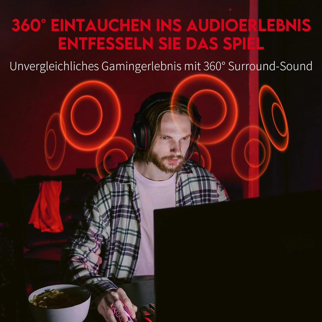HUHD 2.4G Wireless Gaming Headset für PS4,PS4 Slim Nintendo Switch und PC Deep Bass und rotierende M