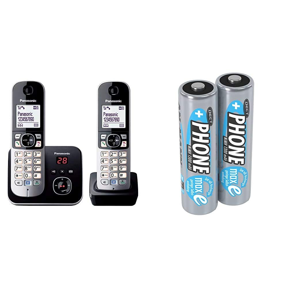 Panasonic KX-TG6822GB DECT Schnurlostelefon mit Anrufbeantworter schwarz & ANSMANN Akku AA Mignon 13