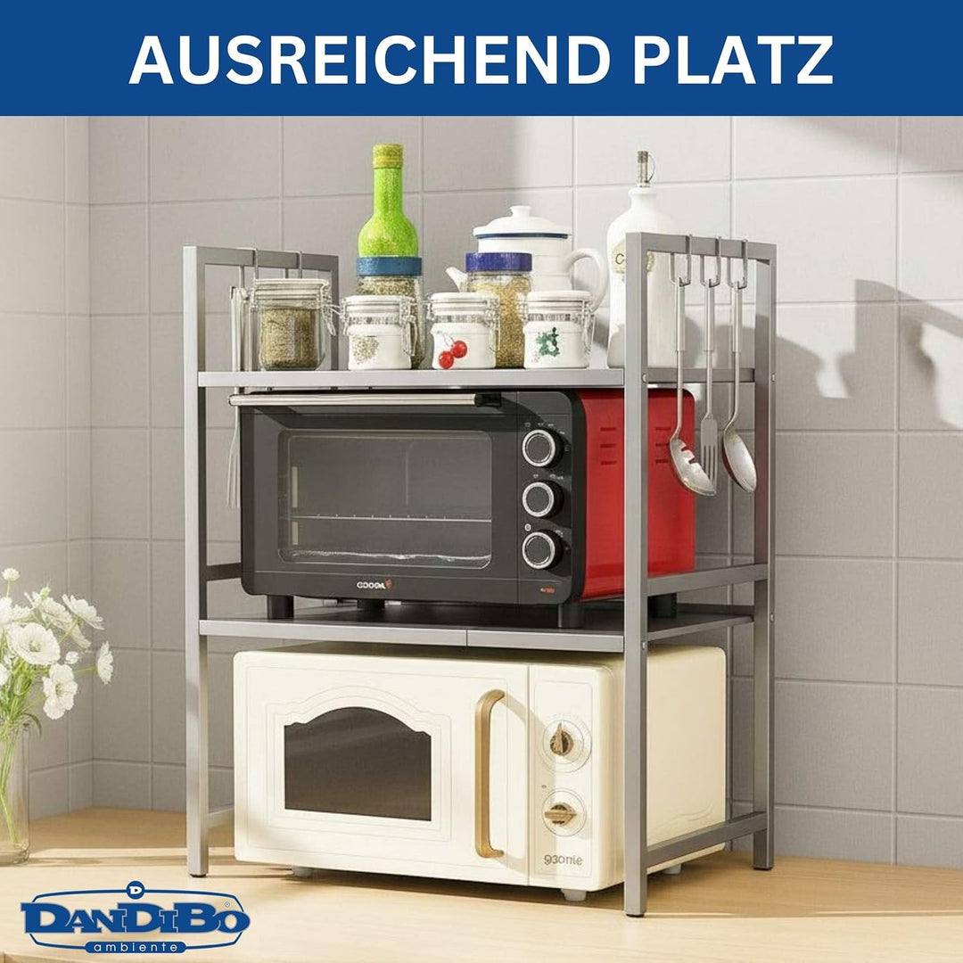 DanDiBo Verstellbares Mikrowellenregal Edelstahl 3 Stufig 40-64 cm Mikrowellen Regal 96686 Stehend M