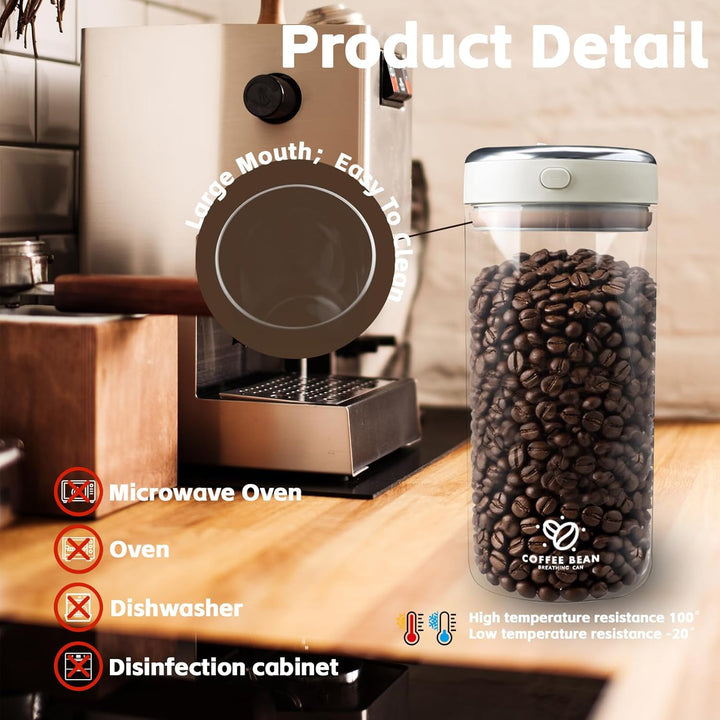 Kaffeedose 1700ml Luftdicht, Borosilikatglas mit Vakuumdeckel | Kaffeebehälter für Kaffeebohnen, Tee