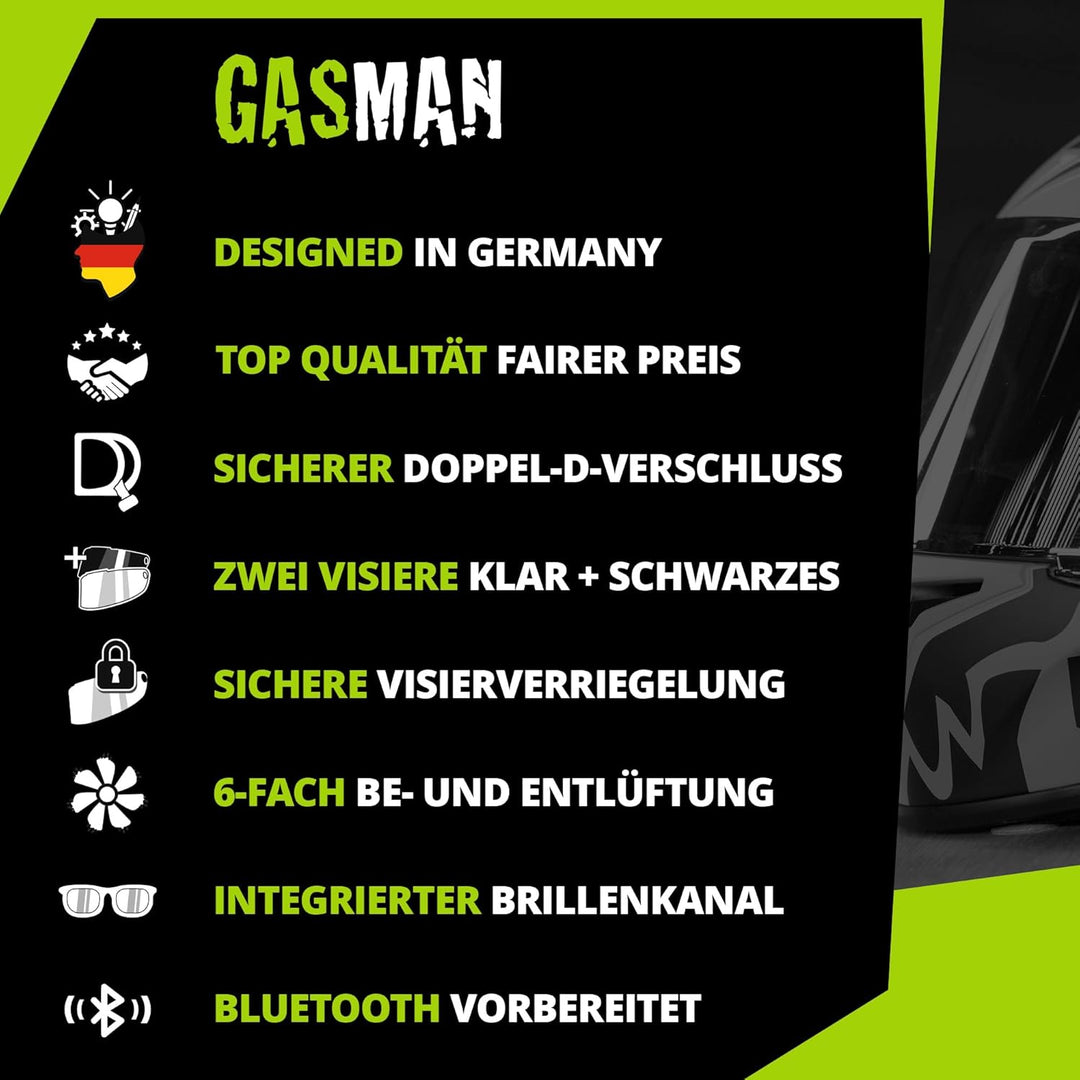 Broken Head Fighter Motorrad-Helm, Gas Man &amp; Hated and Proud | Zwei Designs (Gas Man und Hated &amp; Pro