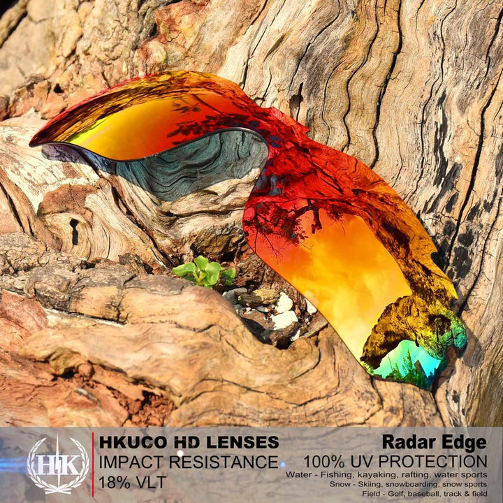 HKUCO Mens Replacement Lenses For Oakley Radar Edge Sunglasses Red/Black/Titanium, Red/Black/Titaniu