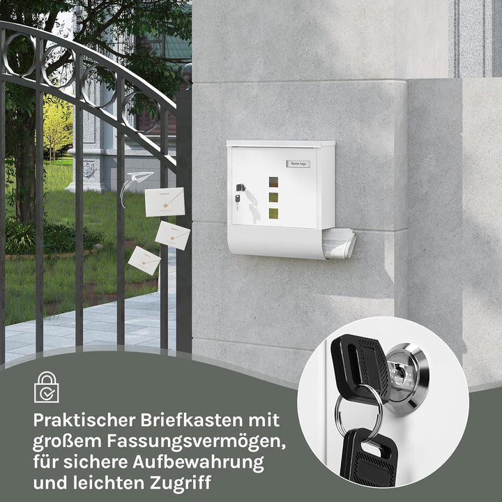 WOLTU Briefkasten Postkasten mit Zeitungsfach Sichtfenstern Namensschild, Wandbriefkasten abschliess