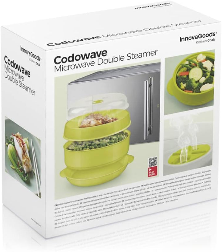 InnovaGoods - Doppel-Dampfgarer für Mikrowelle, Schnelles gesundes Kochen, BPA-frei, Leicht zu reini