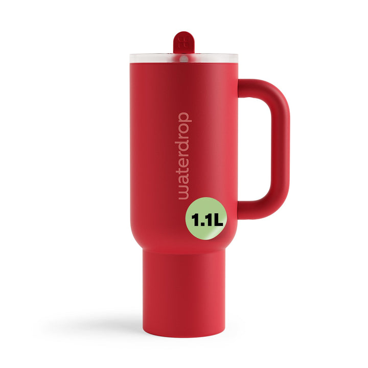 waterdrop® Thermobecher mit Strohhalm 1,1L – Auslaufsichere, robuste Trinkflasche mit aufklappbarem