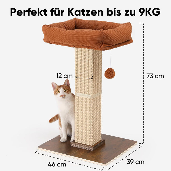 FUKUMARU Kratzbaum, 73 cm hocher Katzenbaum mit 46 x 36 cm Plattform, Retro-Stil hoher Kratzbaum mit