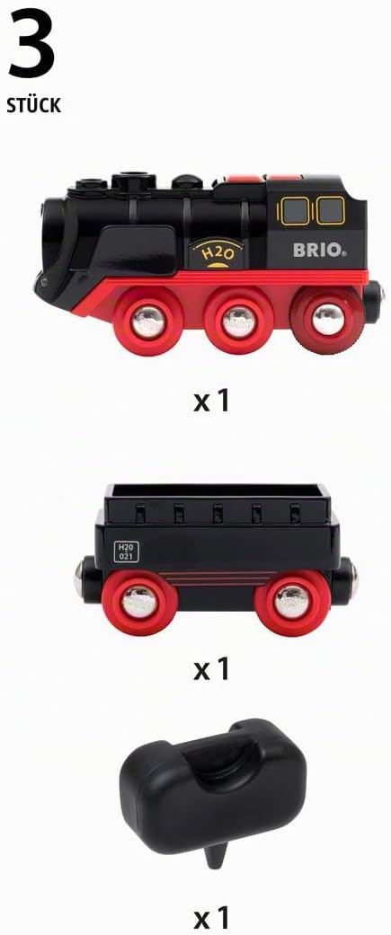 BRIO World 33512 Grosses BRIO Bahn Reisezug Set & World 33884 Batterie-Dampflok mit Wassertank - Lok