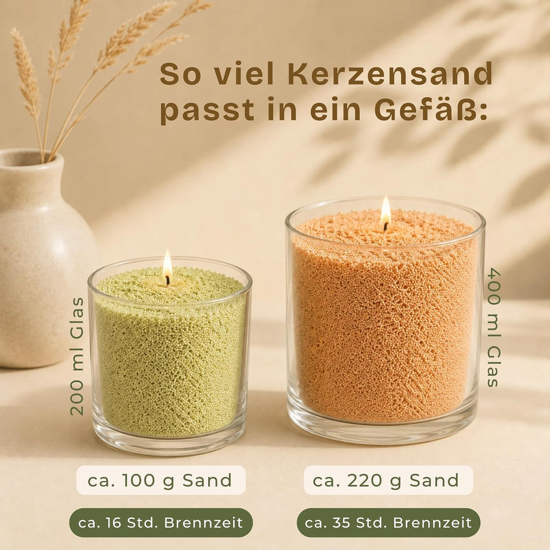 Duftkerzensand Probierset – Kerzensand mit Duft &amp; 9 Dochten – ohne Paraffin – aus Pflanzenwachs – ei