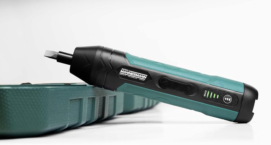 Brüder Mannesmann Werkzeugkoffer 85-tlg. mit Akku-Stabschrauber 3,6 V LI-Ion, LED-Licht | inkl. Stec