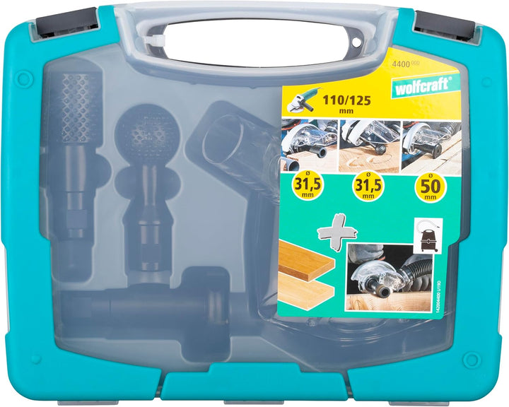 wolfcraft Holzbearbeitungsset für Winkelschleifer I 4400000 I Für das staubarme Fräsen, Modellieren