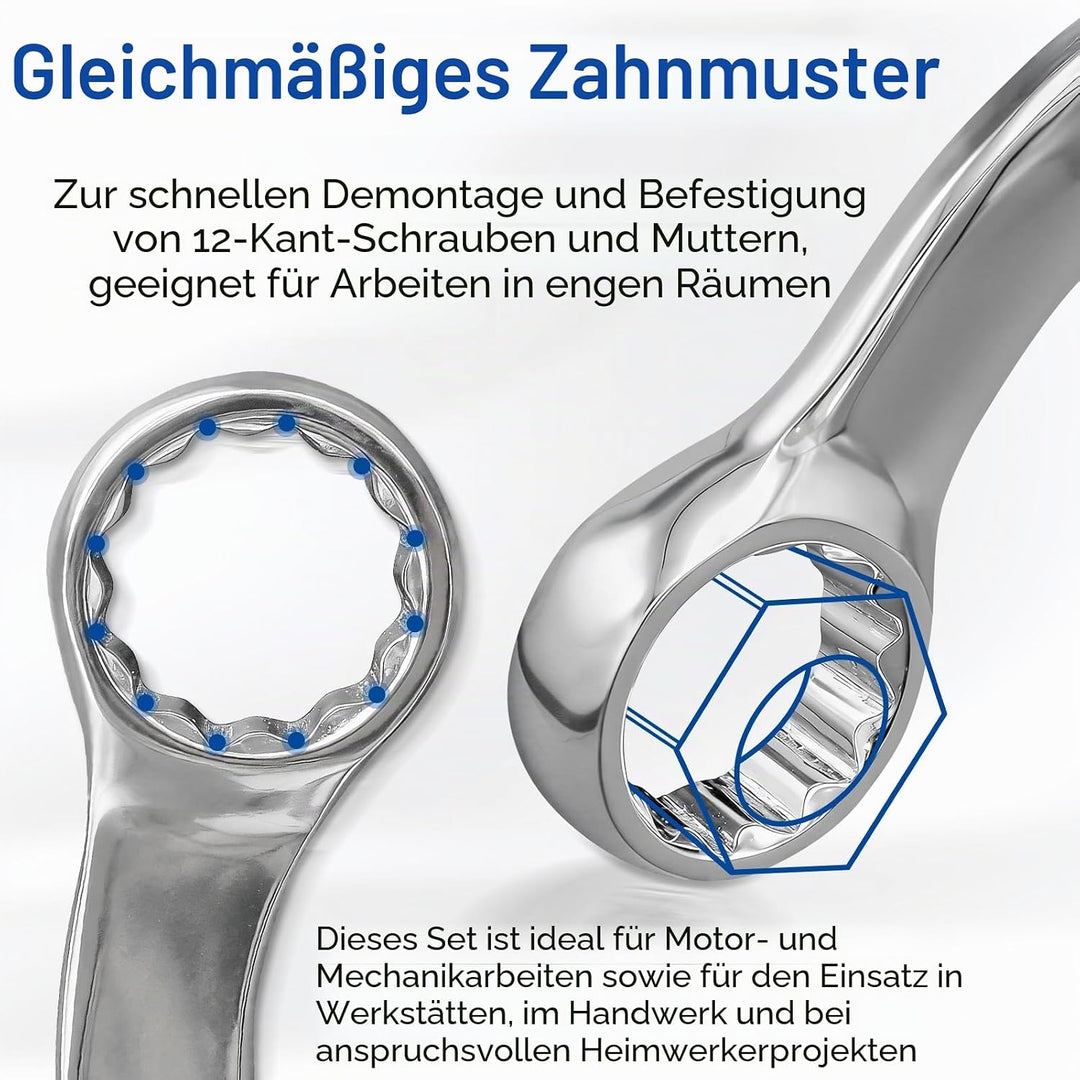 DAKCOS Starter- und Blockschlüssel-Satz, Doppelringschlüssel-Satz, C-Form Ringschlüssel Set | 5-tlg.
