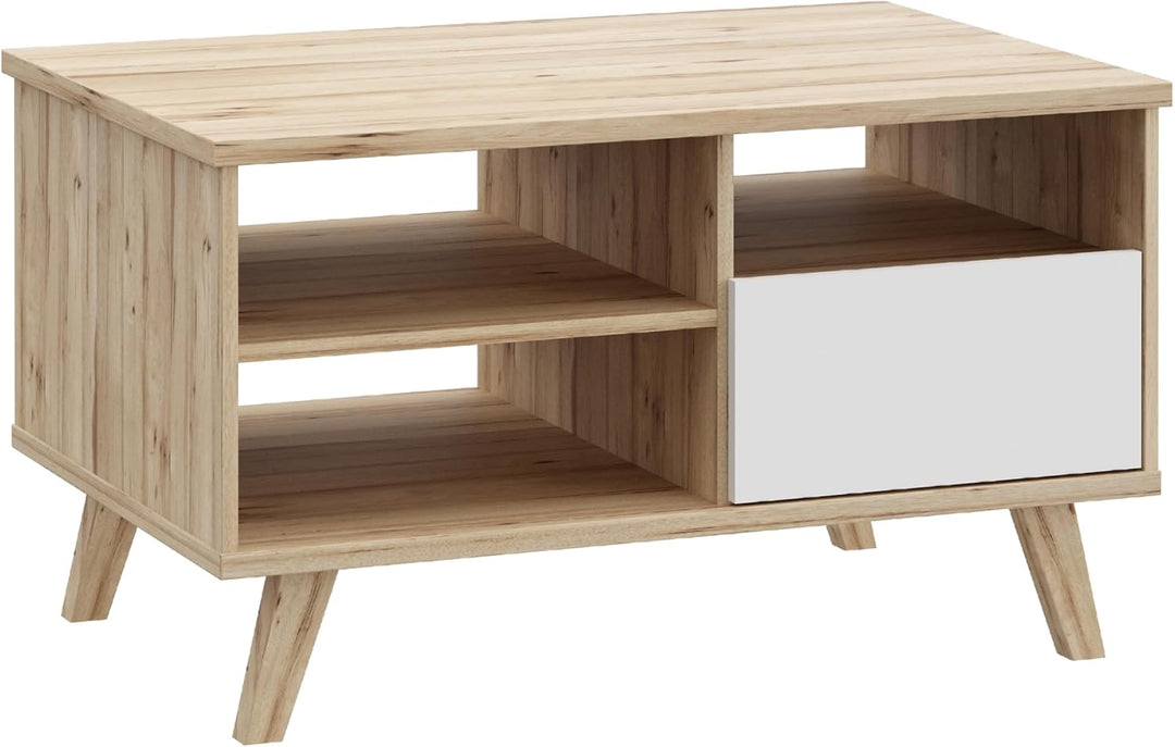 Forte VANKKA Couchtisch 90, Tisch mit offenen Fächern und Schublade, Holzwerkstoff, Planked Eiche De