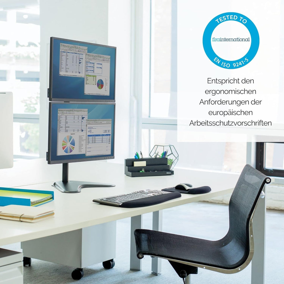Fellowes Monitorarm Seasa mit Standfuss - höhenverstellbar - für 2 Monitore übereinander bis je 81,2