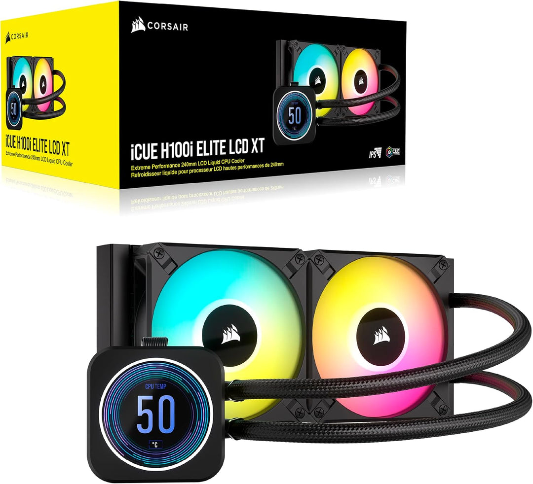 Corsair iCUE H100i Elite LCD XT Flüssig-CPU-Kühler - IPS-LCD-Bildschirm - Zwei AF120 RGB Elite-Lüfte