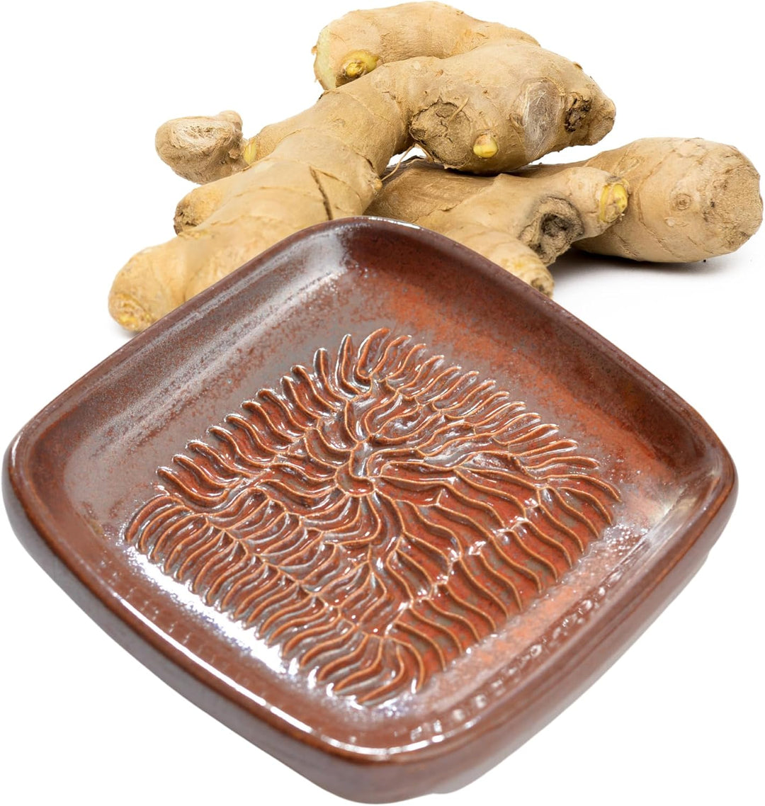 Ceramico Reibeteller & Backpinsel mit Naturborsten, Set aus Keramik für Knoblauch, Ingwer, Muskat, H