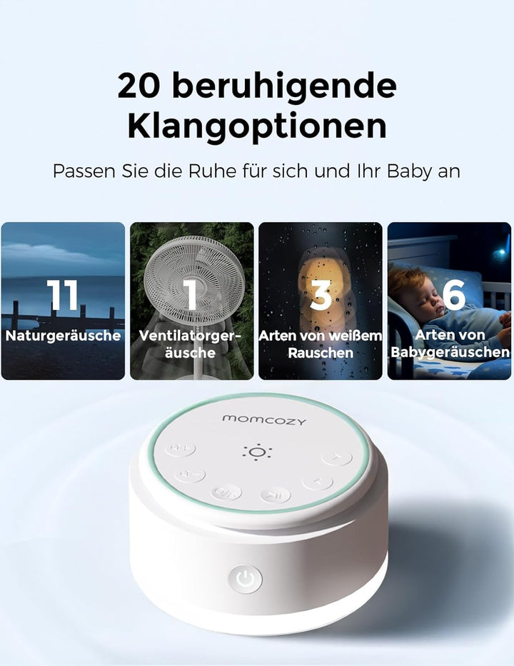 Momcozy Sound Machine für Babys - 20 beruhigende Klänge & Touch-Licht, tragbares weisses Rauschen mi