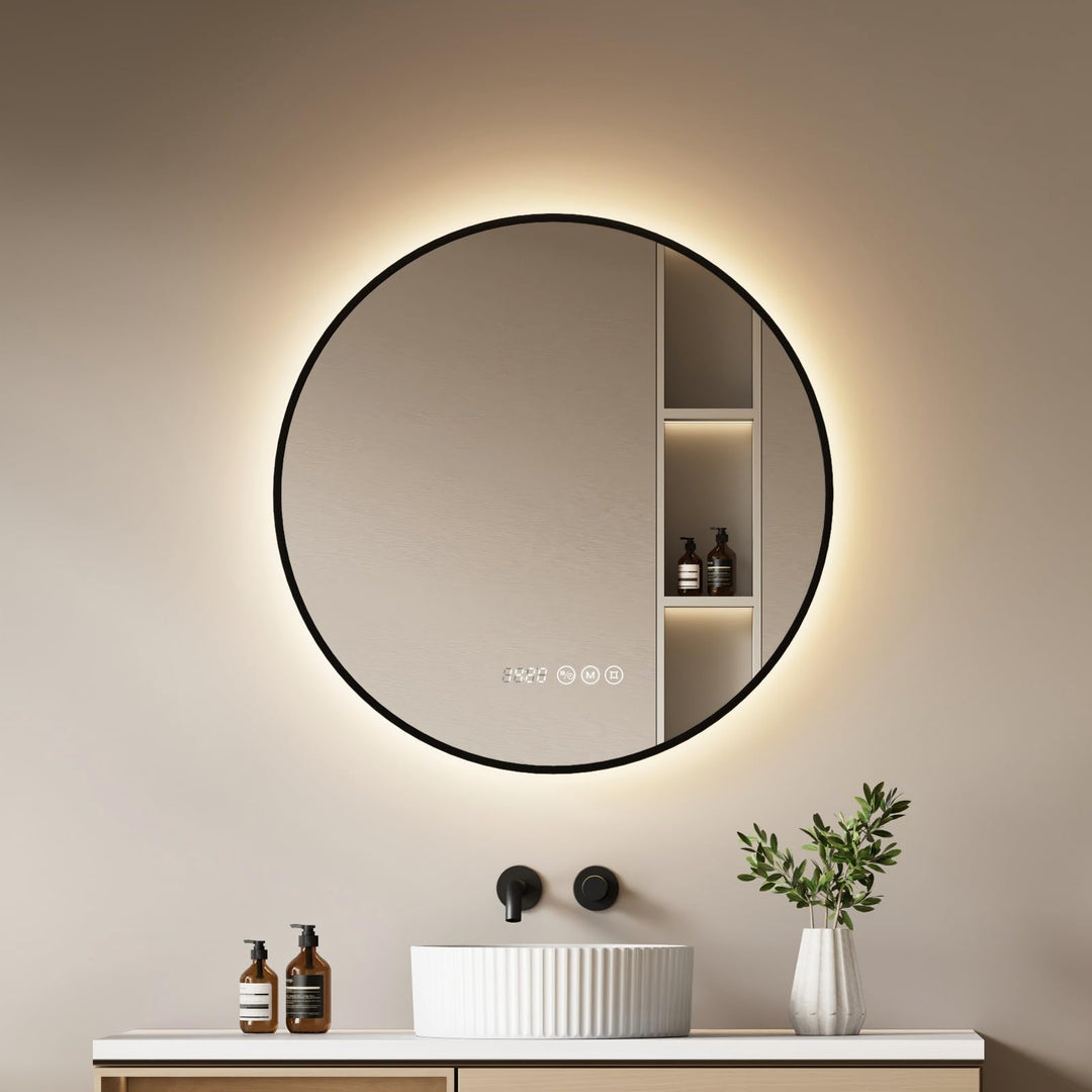 EMKE LED Badspiegel Rund ф80cm Spiegel mit Beleuchtung Runder Badspiegel Schwarzer mit Touch, Antibe