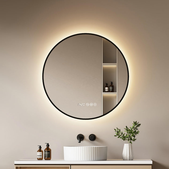 EMKE LED Badspiegel Rund ф80cm Spiegel mit Beleuchtung Runder Badspiegel Schwarzer mit Touch, Antibe