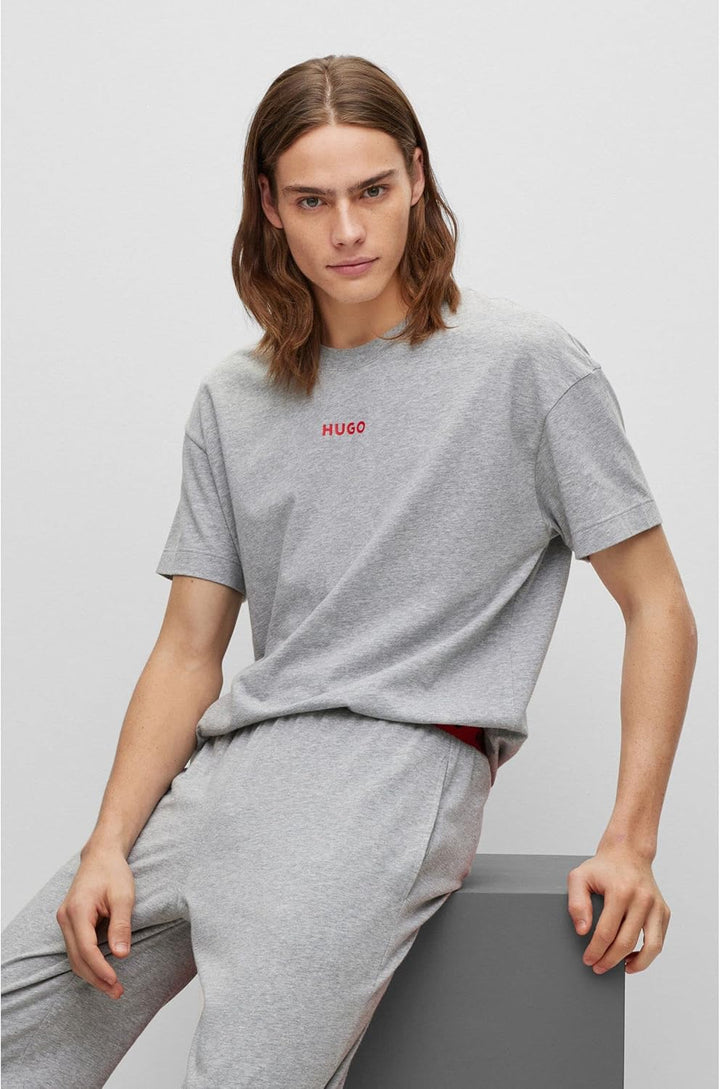 HUGO Herren Linked T-Shirt Relaxed-Fit Pyjama-Shirt aus Stretch-Baumwolle mit Logo M Medium Grey35,