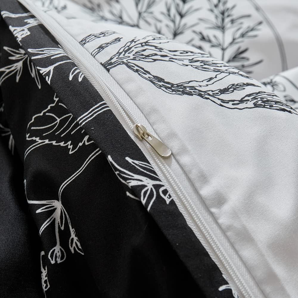 Damier Bettwäsche 135x200 Weiss Schwarz Blumen Blätter Motiv Wende Bettwäsche Weich Kuschelig Bettbe