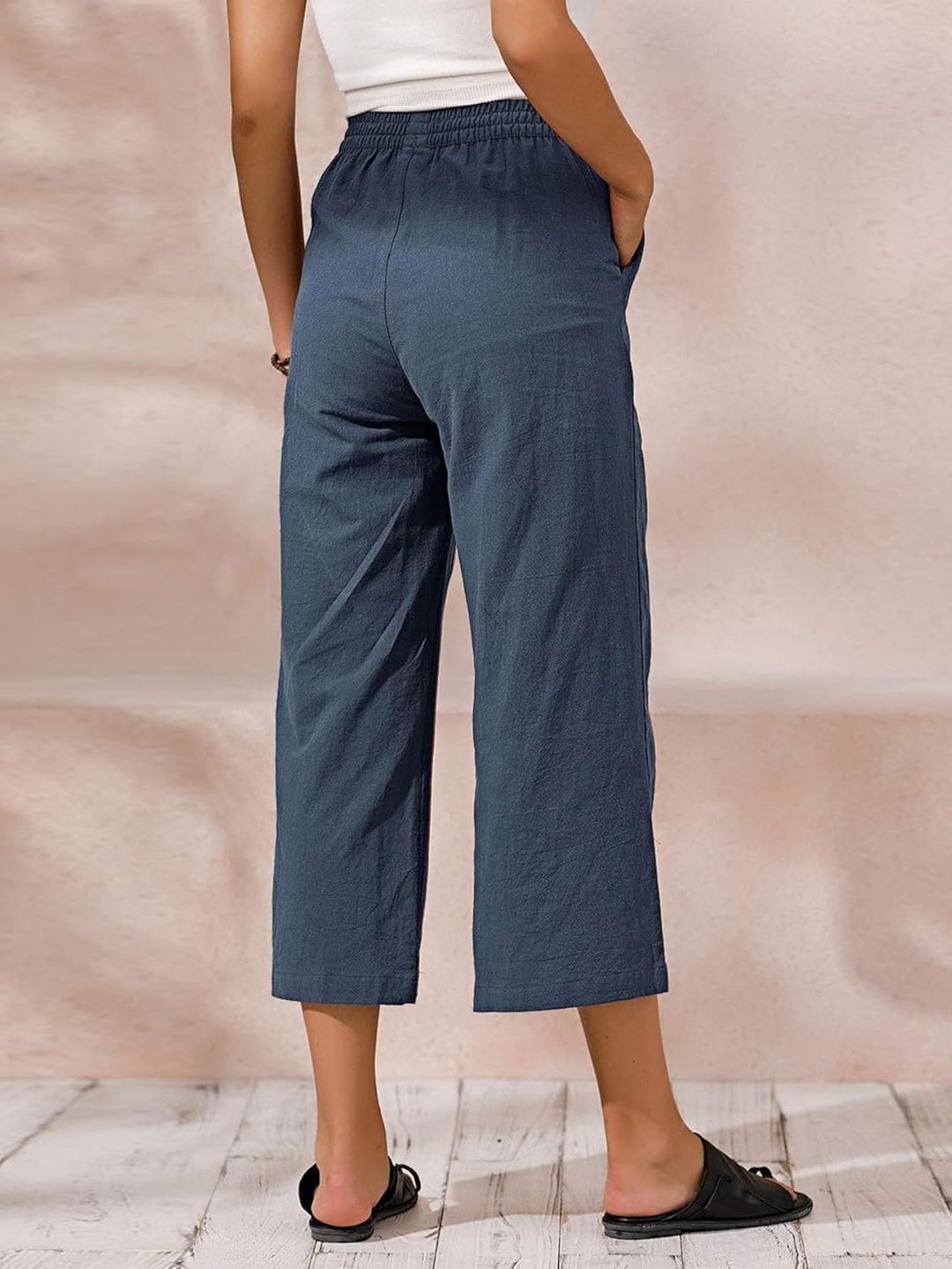 Ecupper Capris Hose Damen Sommer Übergrösse Baumwolle Lässig Hose Stoffhose Weitehosen S Dunkelblau,
