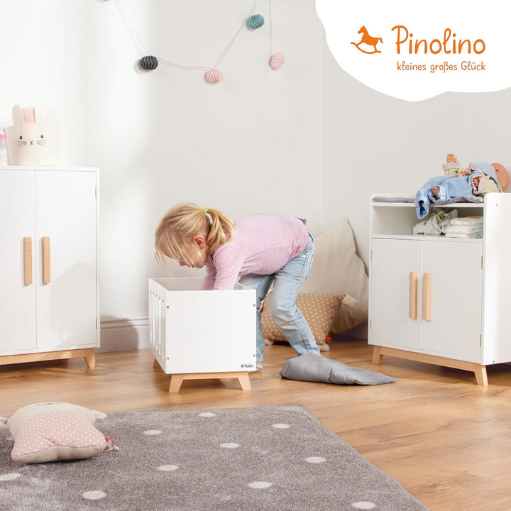PINOLINO Puppenwickeltisch Marit, Puppenmöbel aus Holz, skandinavisch, weiss und klar lackiert, inkl